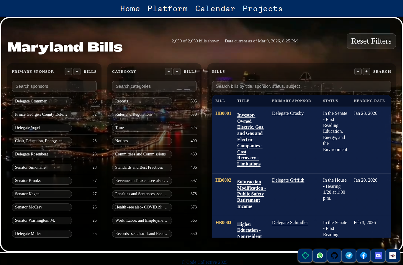 Preview of Maryland Bills Transparency Tool